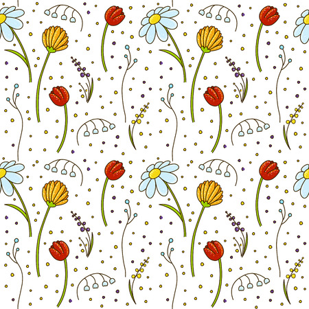 Seamless pattern with doodle flowersのイラスト素材
