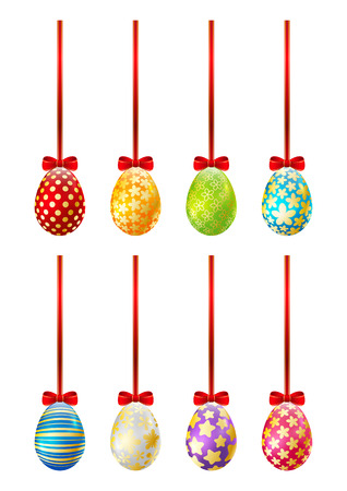Set of Easter eggs with red ribbonsのイラスト素材
