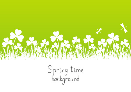 Spring background with clover silhouettesの写真素材