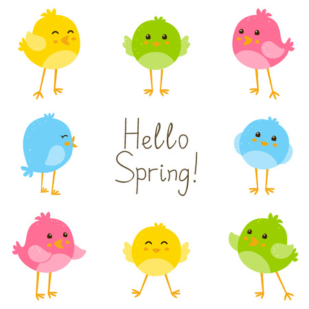 Spring card with cute birdsのイラスト素材