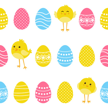 Seamless pattern with chickens and eggsのイラスト素材