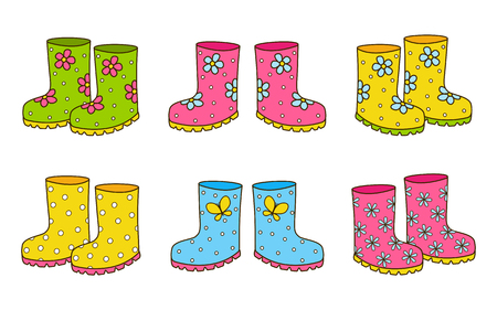 Set of color rubber bootsのイラスト素材