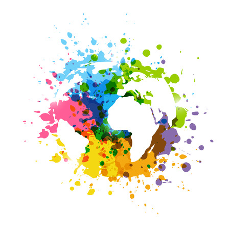 Rainbow paint splashes with map silhouetteのイラスト素材