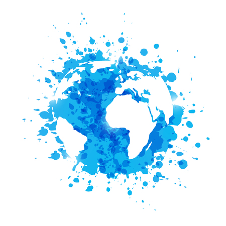 Blue paint splashes with map silhouetteのイラスト素材
