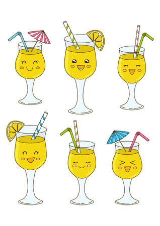 Set of cute cocktails isolated on white