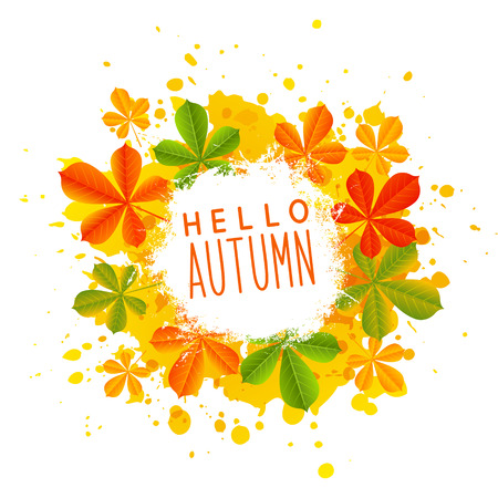 Autumn chestnut leaves with paint splashesのイラスト素材