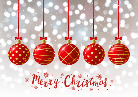 Red Christmas balls on shiny backgroundのイラスト素材