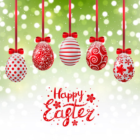 Red Easter eggs on shiny backgroundのイラスト素材