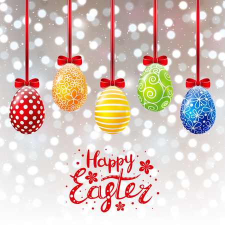 Color Easter eggs on shiny backgroundのイラスト素材