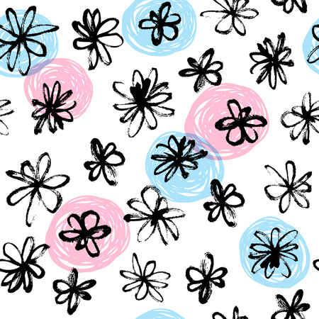 Seamless pattern with hand drawn flowersのイラスト素材