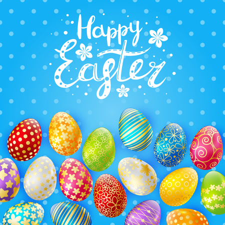 Easter greeting card with color eggsのイラスト素材