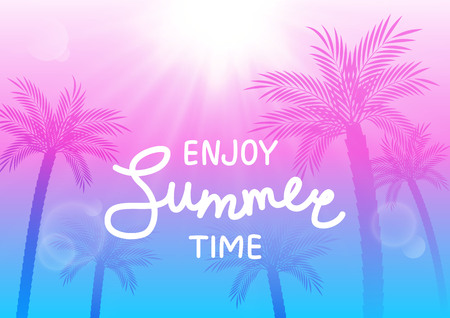 Summer background with palm trees silhouettesのイラスト素材