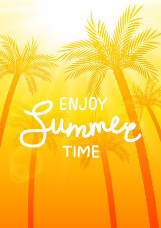 Summer background with palm trees silhouettesのイラスト素材
