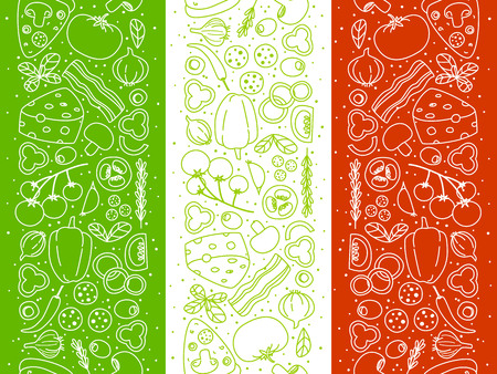 Pizza ingredients borders on Italian flag backgroundのイラスト素材