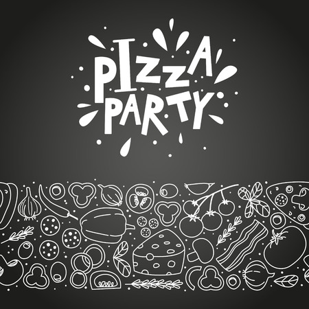 Pizza ingredients on chalkboard backgroundのイラスト素材