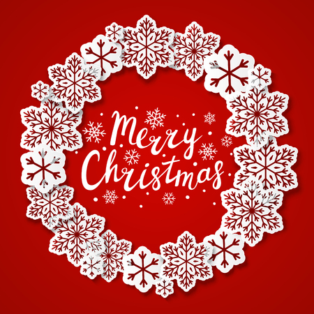 Christmas background with paper snowflakes round frameのイラスト素材