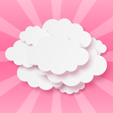 Paper clouds on pink backgroundのイラスト素材
