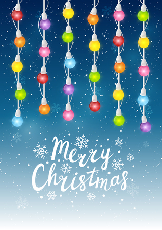 Christmas light bulbs on starry sky backgroundのイラスト素材