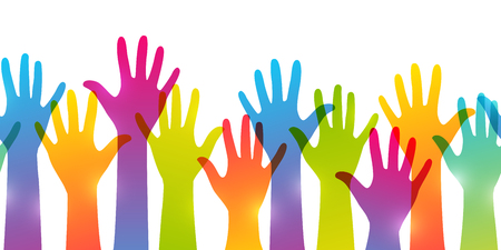 Seamless border with colorful up hands silhouettesのイラスト素材