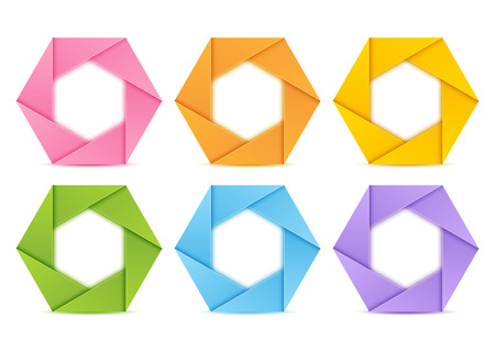 Set of paper cut hexagons on white backgroundのイラスト素材