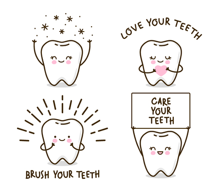 Set of cute little teeth isolated on whiteのイラスト素材