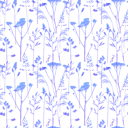 Seamless pattern with violet herbal silhouettesのイラスト素材