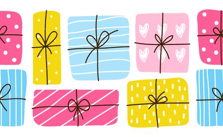 Seamless border with color gift boxesのイラスト素材