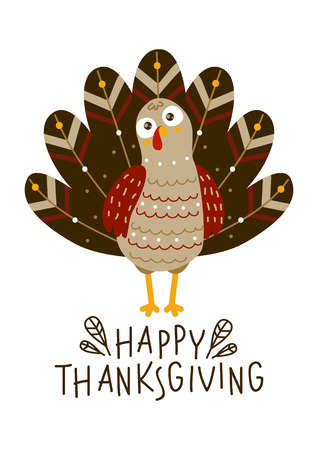 Thanksgiving greeting card with cute turkeyのイラスト素材