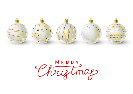 White Christmas balls with golden decorationsのイラスト素材