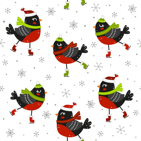 Seamless pattern with cute bullfinchesのイラスト素材