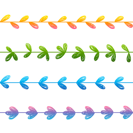 Set of seamless floral borders isolated on whiteのイラスト素材