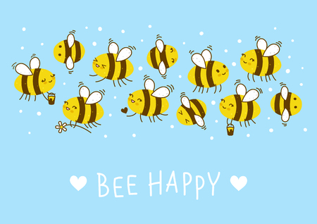 Cute honey bees border for Your kawaii designのイラスト素材