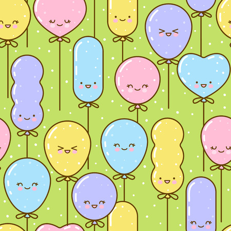 Seamless pattern with kawaii balloonsのイラスト素材