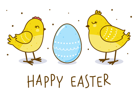 Easter greeting card with cute chickensのイラスト素材