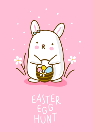 Cute Easter rabbit with basket with color eggsのイラスト素材