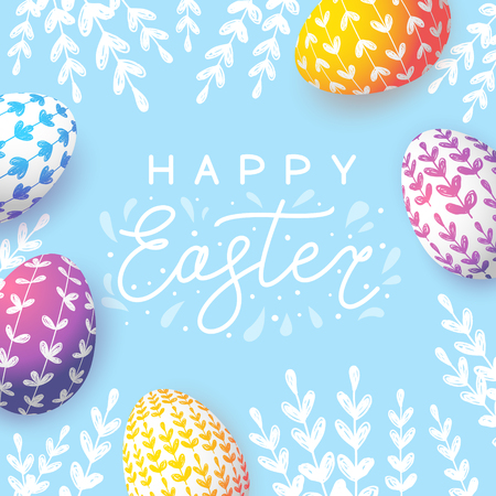 Easter greeting card with color eggsのイラスト素材