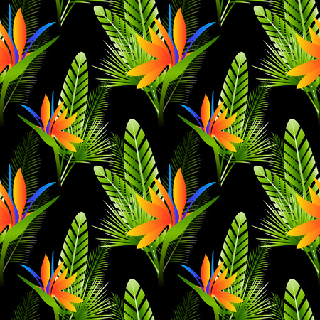 Seamless pattern with green leaves on a dark backgroundのイラスト素材