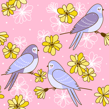 Seamless pattern with pink swallowsのイラスト素材