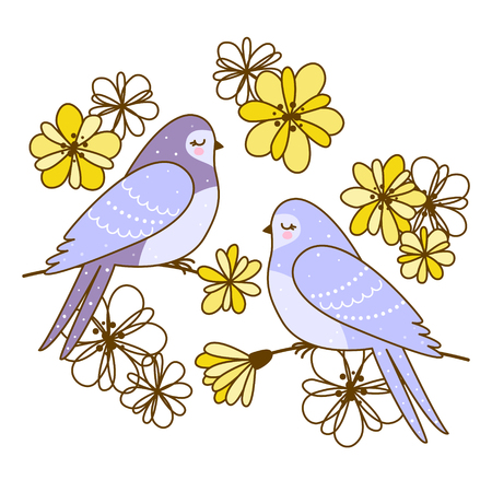 Spring greeting card with cute swallowsのイラスト素材