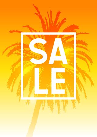 Summer sale background with palm tree silhouette on orange skyのイラスト素材