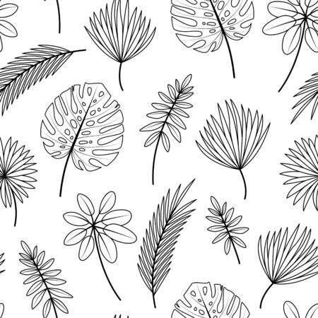 Seamless pattern with tropical leaves on white backgroundのイラスト素材