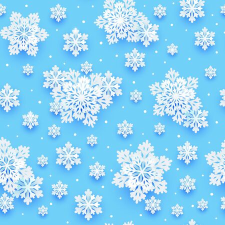 Seamless pattern with paper snowflakes on blue background for your Christmas and New Year holiday designのイラスト素材