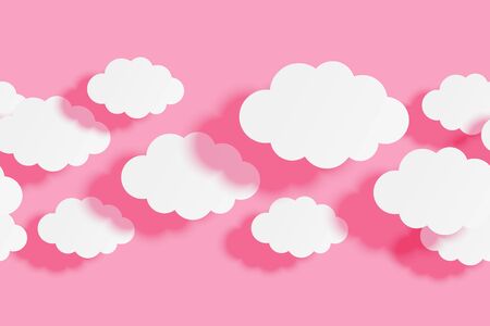 Seamless border with paper clouds on pink sky background for your designのイラスト素材
