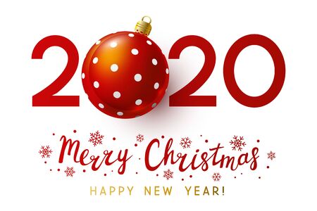 New Year concept - 2020 numbers with Christmas ball on white background for winter holidays designのイラスト素材