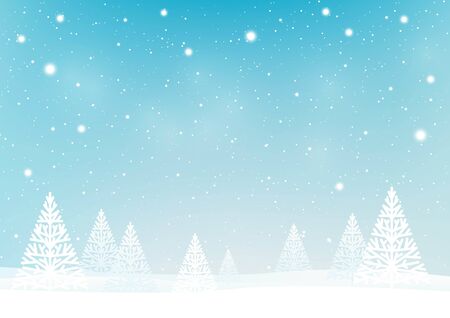 Christmas greeting card with snow forest on blue - vector background for winter holiday designのイラスト素材
