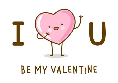 Kawaii pink heart emoji isolated on white background Vector character for Valentines day cute lovely designのイラスト素材