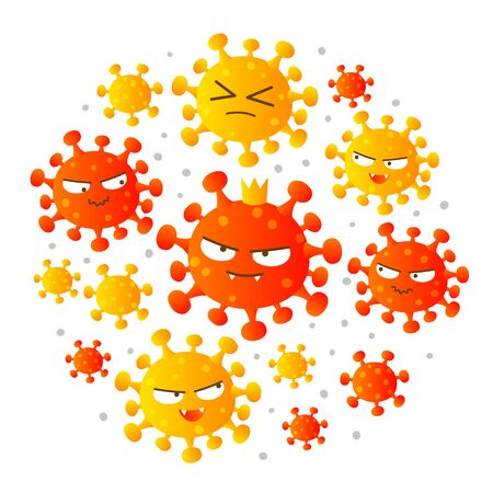 Coronavirus cartoon characters isolated on white backgroundのイラスト素材