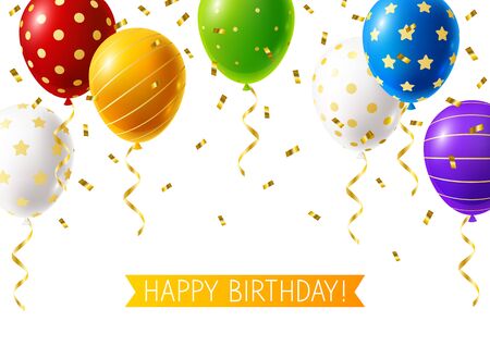 Bright rainbow balloons with golden ornate isolated on white background - for your greeting cardのイラスト素材