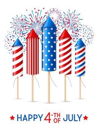 Independence day greeting card with firework rocketsのイラスト素材