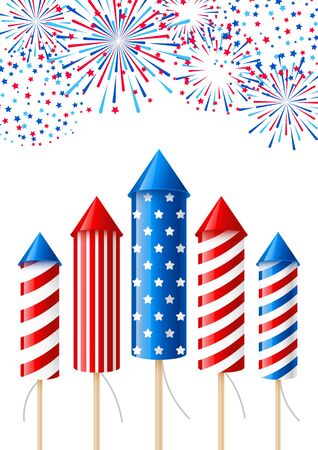 Independence day greeting card with firework rocketsのイラスト素材